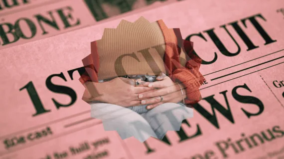 1st Circuit Vaginal Mesh News headline featuring a woman with pelvic pain