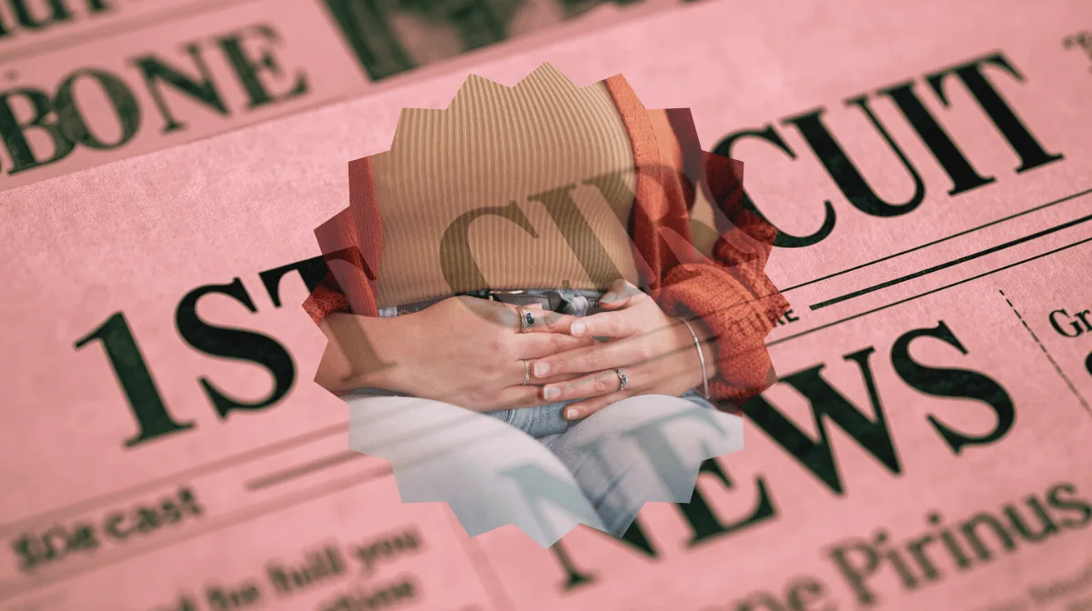 1st Circuit Vaginal Mesh News headline featuring a woman with pelvic pain